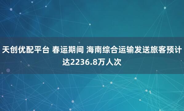 天创优配平台 春运期间 海南综合运输发送旅客预计达2236.8万人次